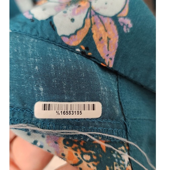 Free People Tuscan Dreams Teal Floral V Neck Tunic Long Sleeve Dress, Size S - Picture 5 of 11